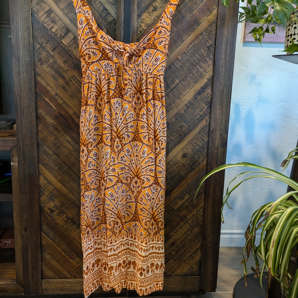 Orange Patterned Sleeveless Dress